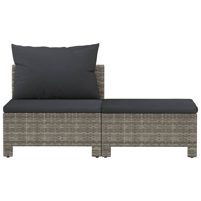 2-Delige Loungeset Met Kussens Poly Rattan Grijs midden + voetensteun