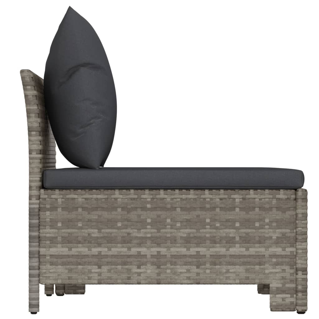 2-Delige Loungeset Met Kussens Poly Rattan Grijs midden + voetensteun