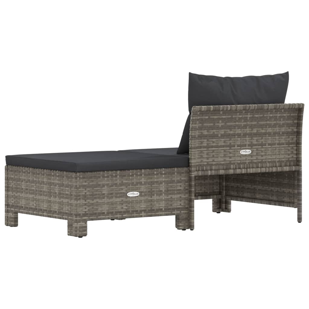 2-Delige Loungeset Met Kussens Poly Rattan Grijs midden + voetensteun
