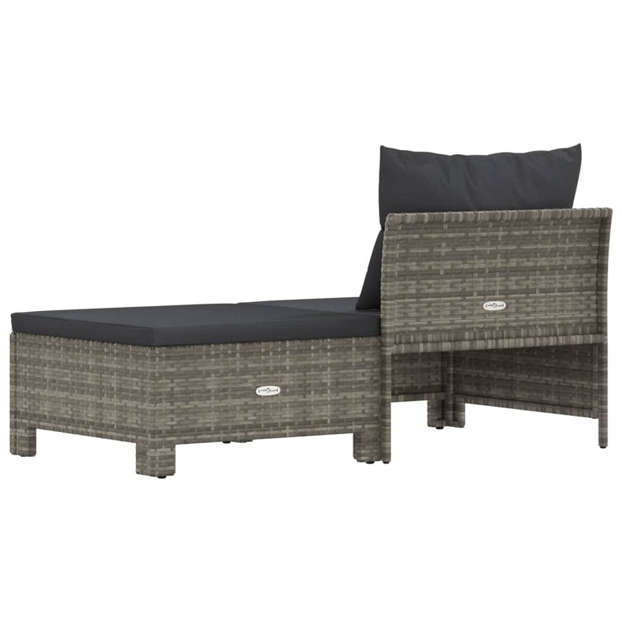 2-Delige Loungeset Met Kussens Poly Rattan Grijs midden + voetensteun