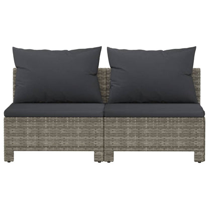 Tuinbank 2-Zits Met Kussens Poly Rattan Grijs 2x midden