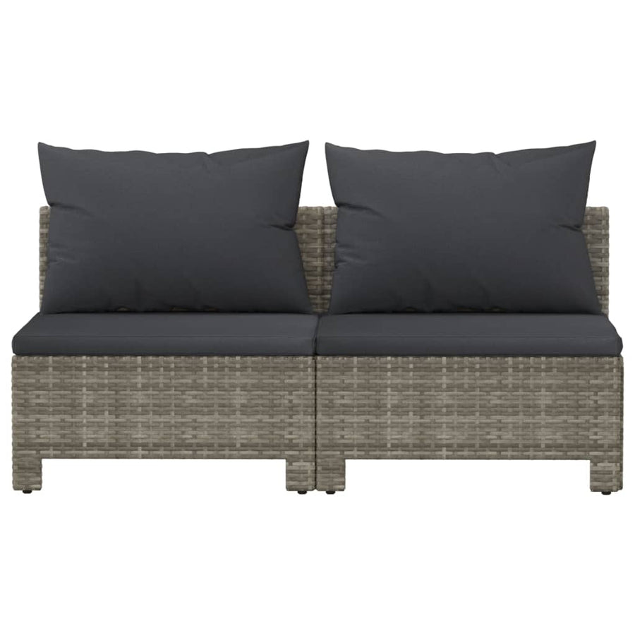 Tuinbank 2-Zits Met Kussens Poly Rattan Grijs 2x midden