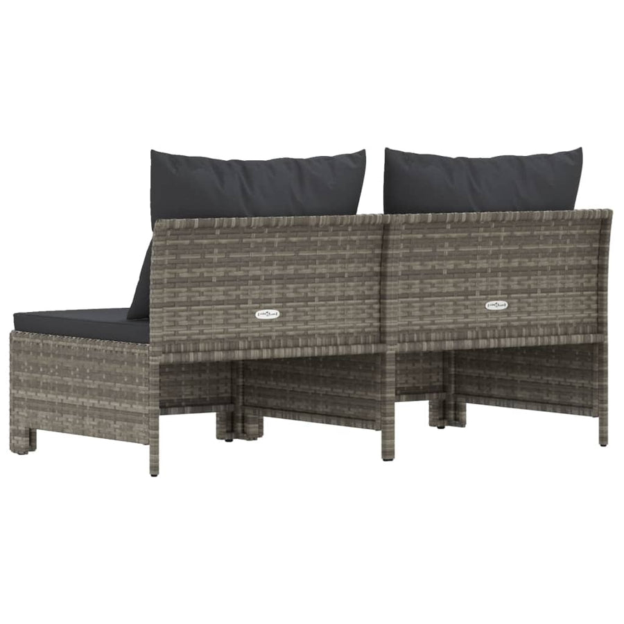 Tuinbank 2-Zits Met Kussens Poly Rattan Grijs 2x midden
