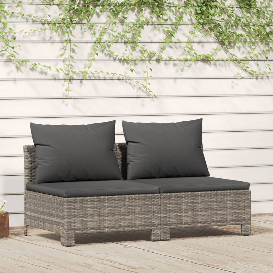 Tuinbank 2-Zits Met Kussens Poly Rattan Grijs 2x midden