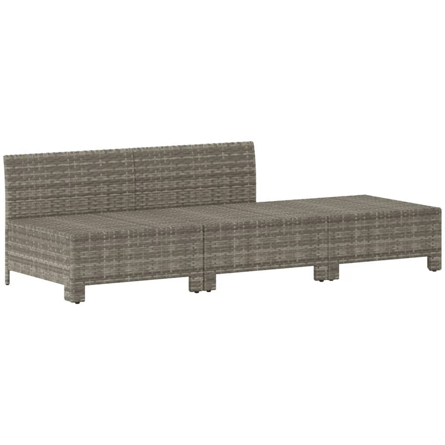 3-Delige Loungeset Met Kussens Poly Rattan Grijs 2x midden + voetensteun