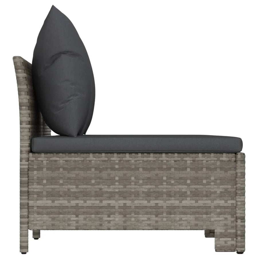 3-Delige Loungeset Met Kussens Poly Rattan Grijs 2x midden + voetensteun
