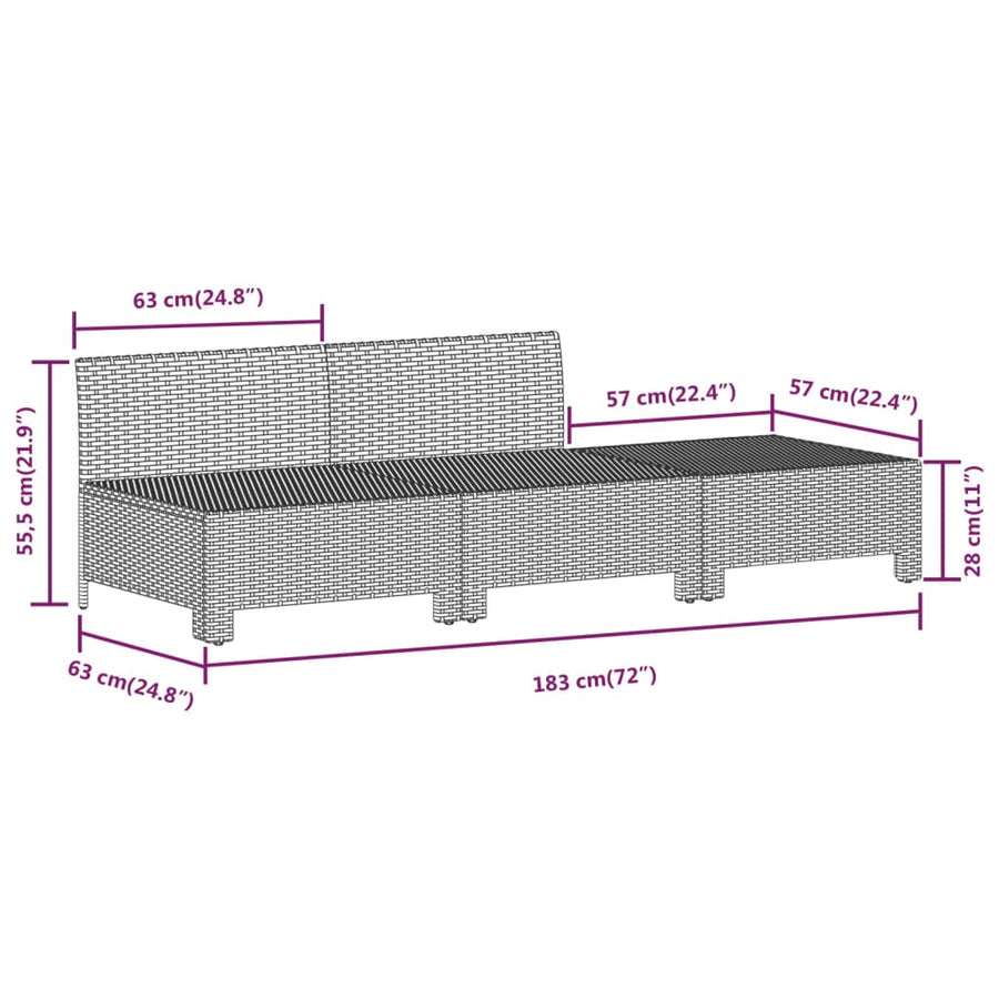 3-Delige Loungeset Met Kussens Poly Rattan Grijs 2x midden + voetensteun