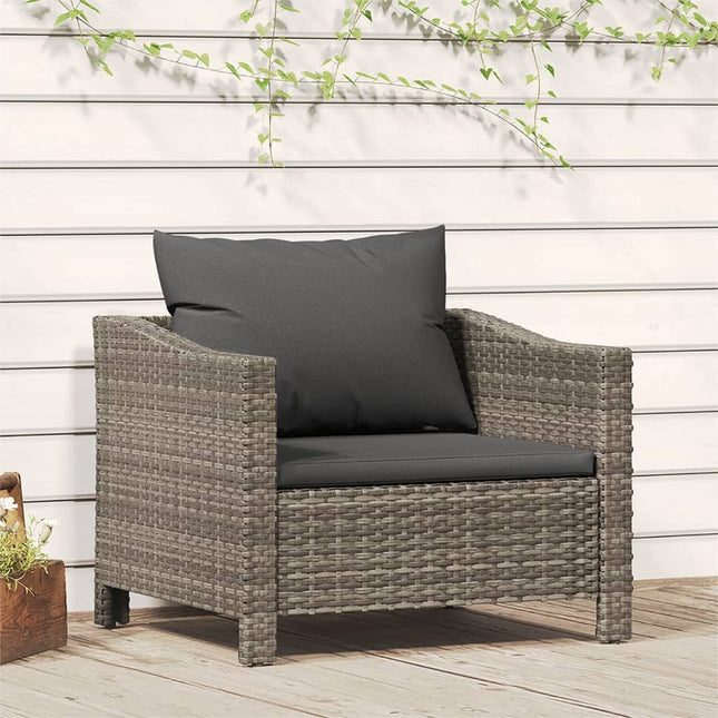 Tuinstoel Met Kussens Poly Rattan Grijs Fauteuil