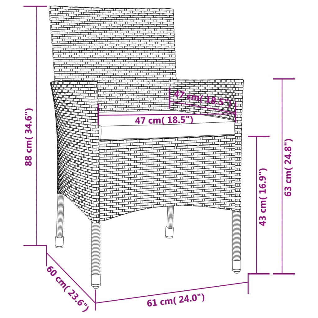 Tuinstoelen met kussens 2 st. zwart poly rattan (alleen VK/IE/FI/NO)