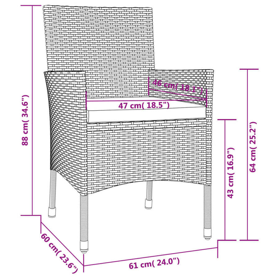 Tuinstoelen met kussens 4 st bruin poly rattan (alleen VK/IE/FI/NO)