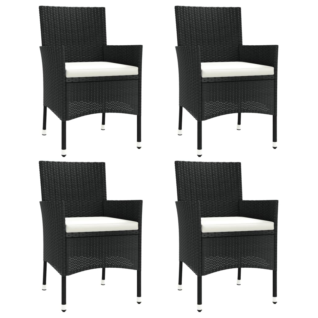 Tuinstoelen met kussens 4 st zwart poly rattan (alleen VK/IE/FI/NO)