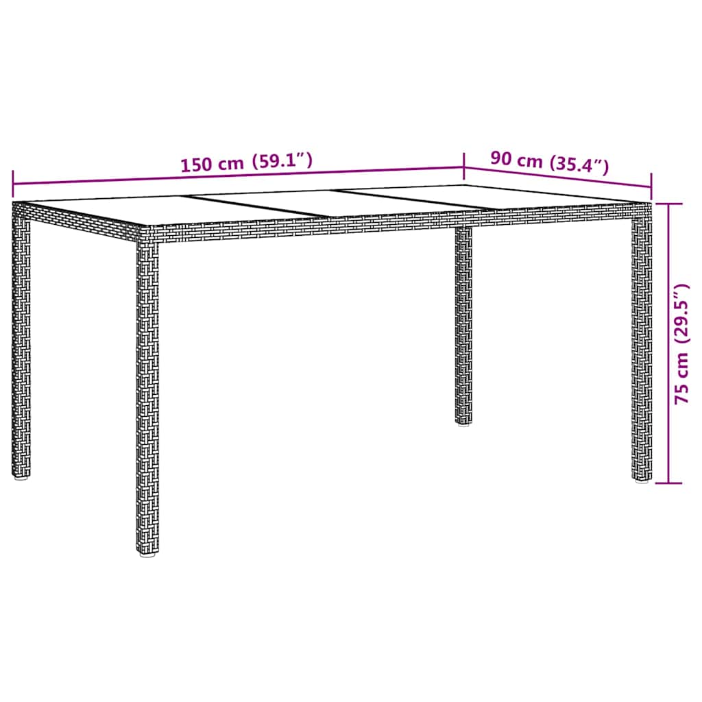 Tuinstafel Bruin 150 x 90 x 75 cm poly rattan