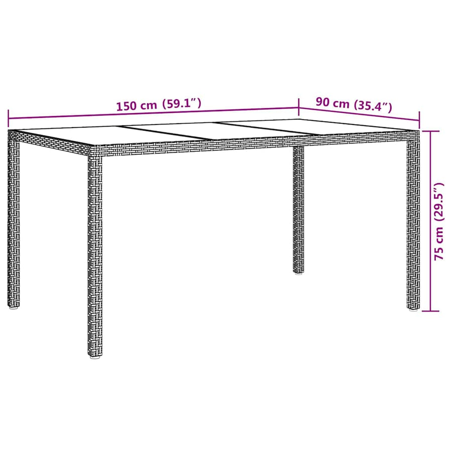Tuinstafel Bruin 150 x 90 x 75 cm poly rattan