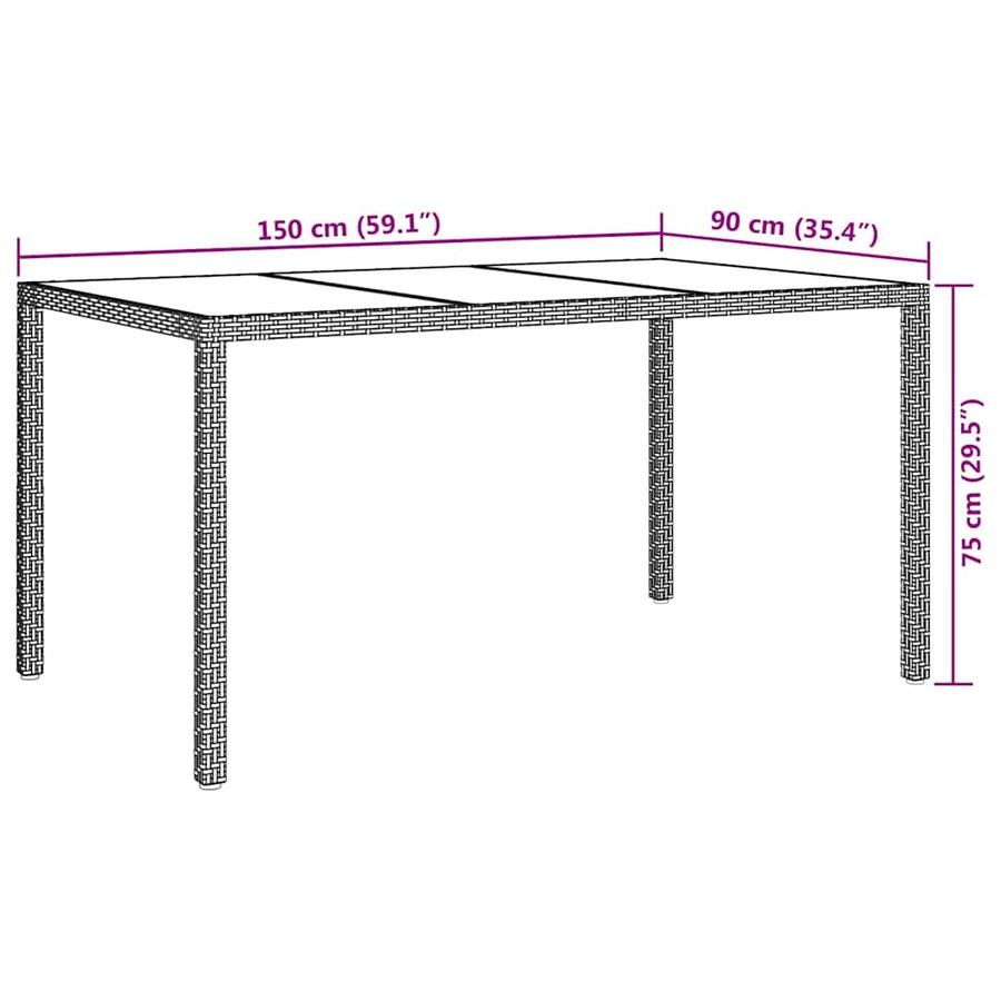 Tuinstafel Zwart 150 x 90 x 75 cm poly rattan