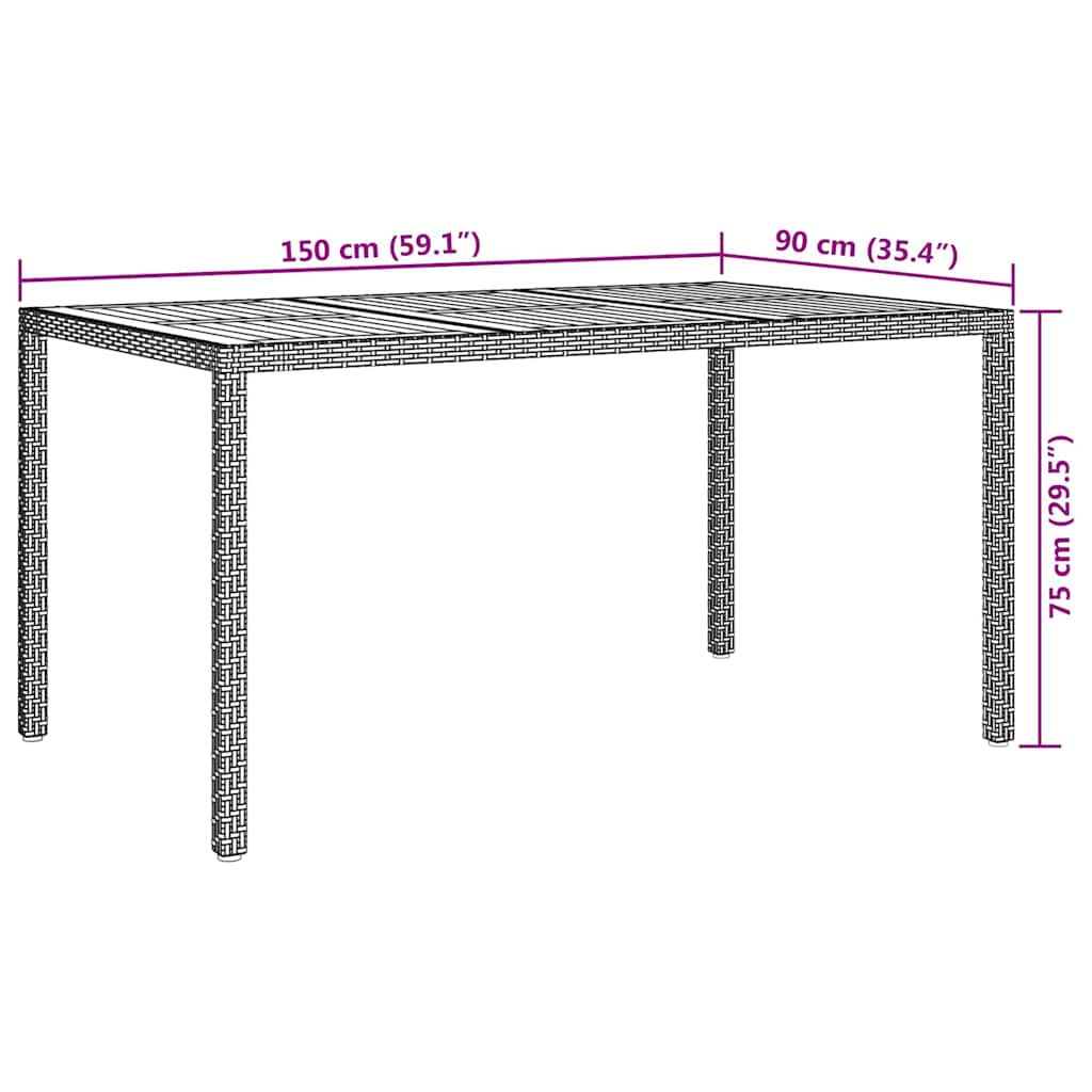 Tuin Eettafel Poly Rattan grijs en naturel