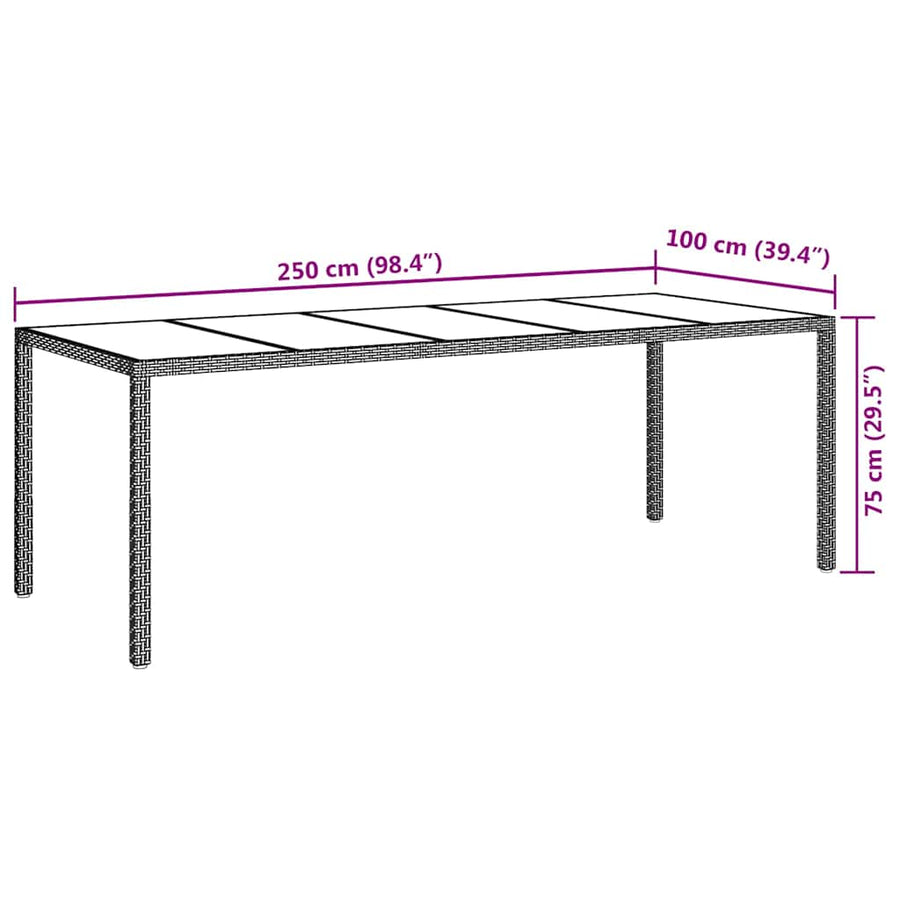 Tuinstafel Bruin 250 x 100 x 75 cm poly rattan