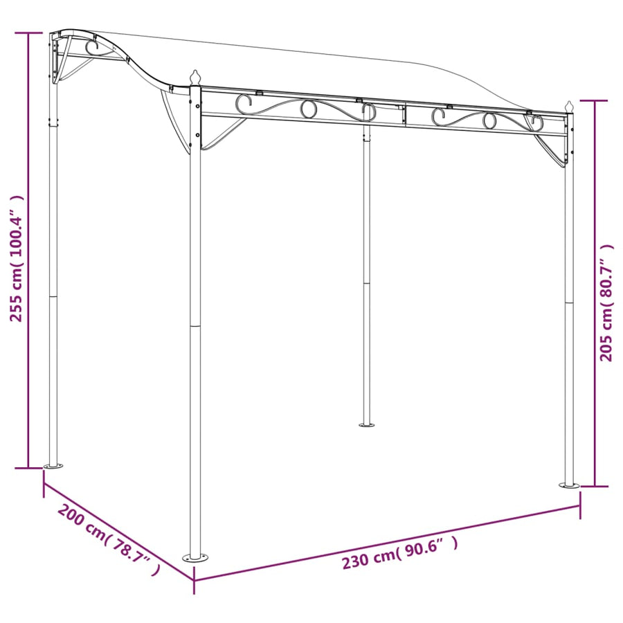 Luifel 2x2,3 m 180 g/m² stof en staal taupe