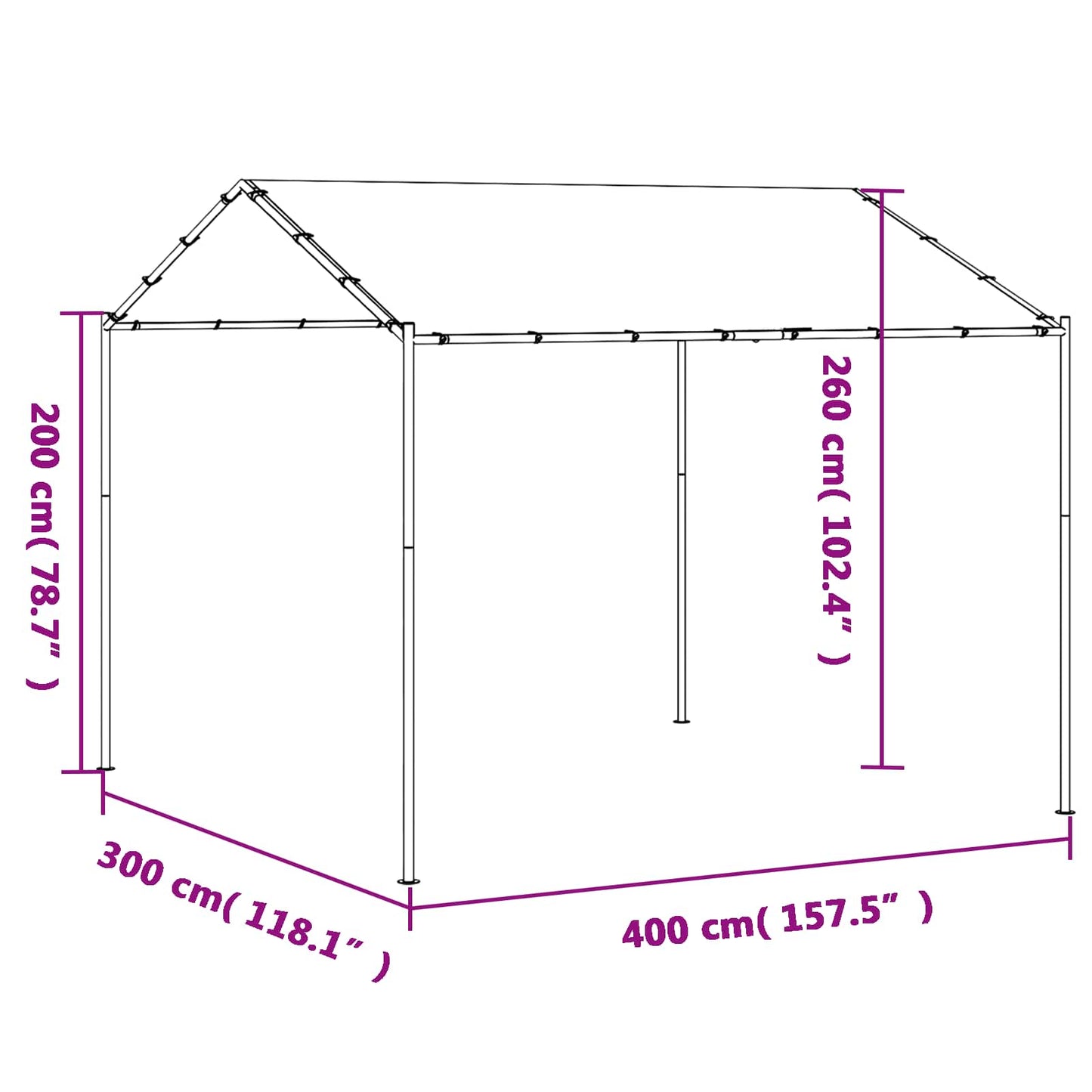 Prieel Wit 4 x 4 x 2,6 m Staal en Polyester