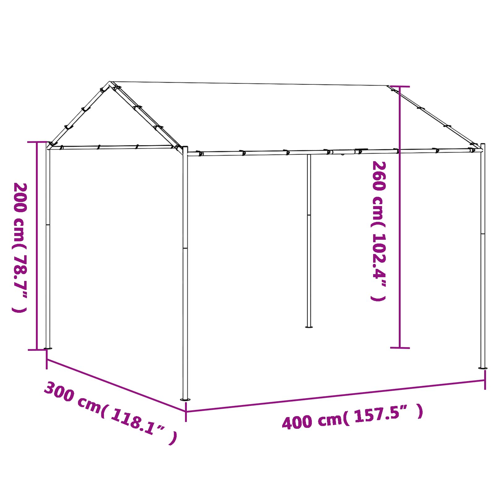 Prieel Wit 4 x 4 x 2,6 m Staal en Polyester