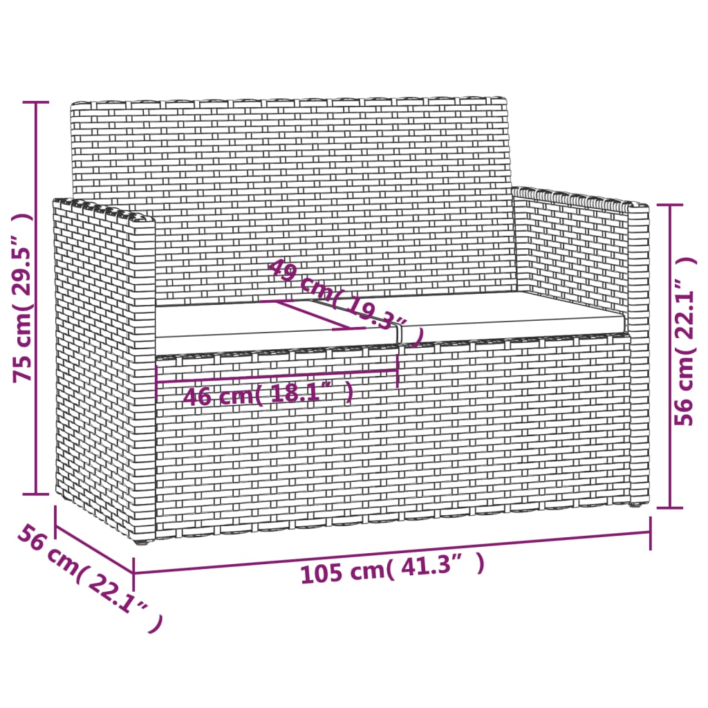 Tuinbank Met Kussens 105 Cm Poly Rattan Zwart 1