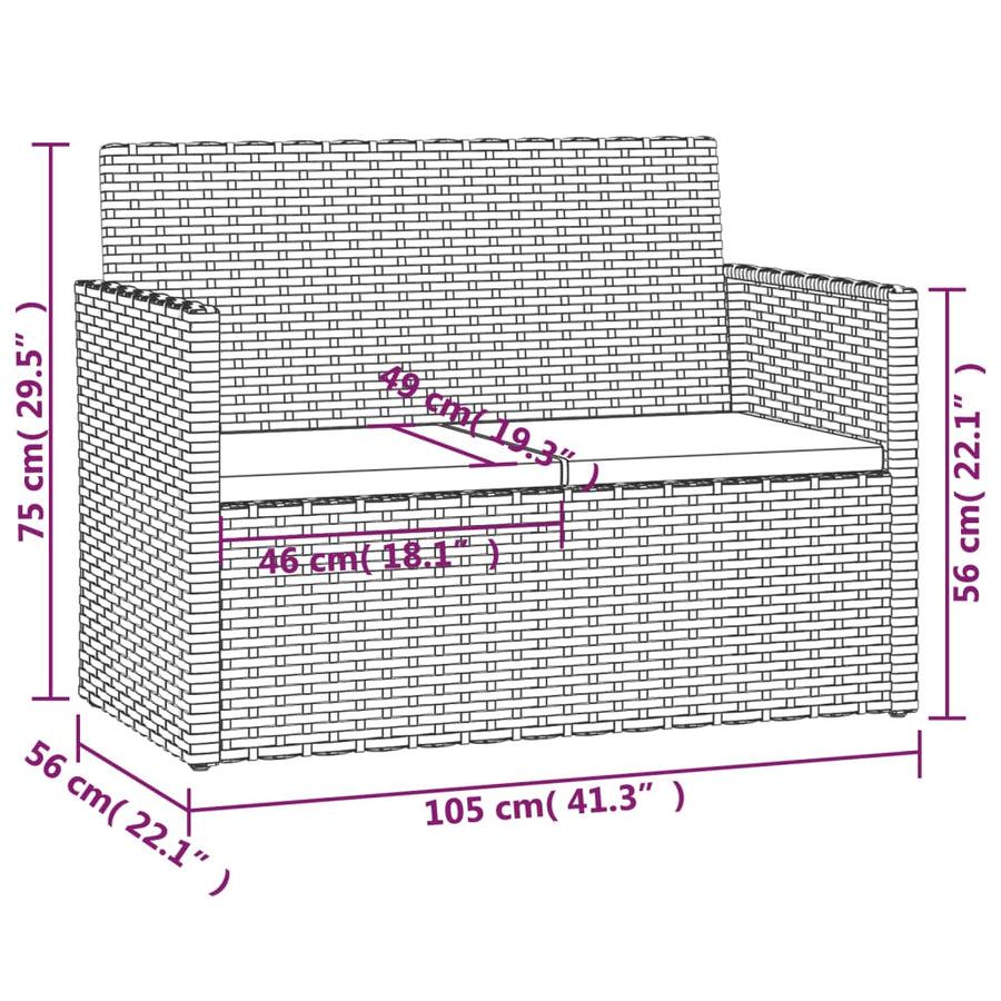 Tuinbank Met Kussens 105 Cm Poly Rattan Zwart 1