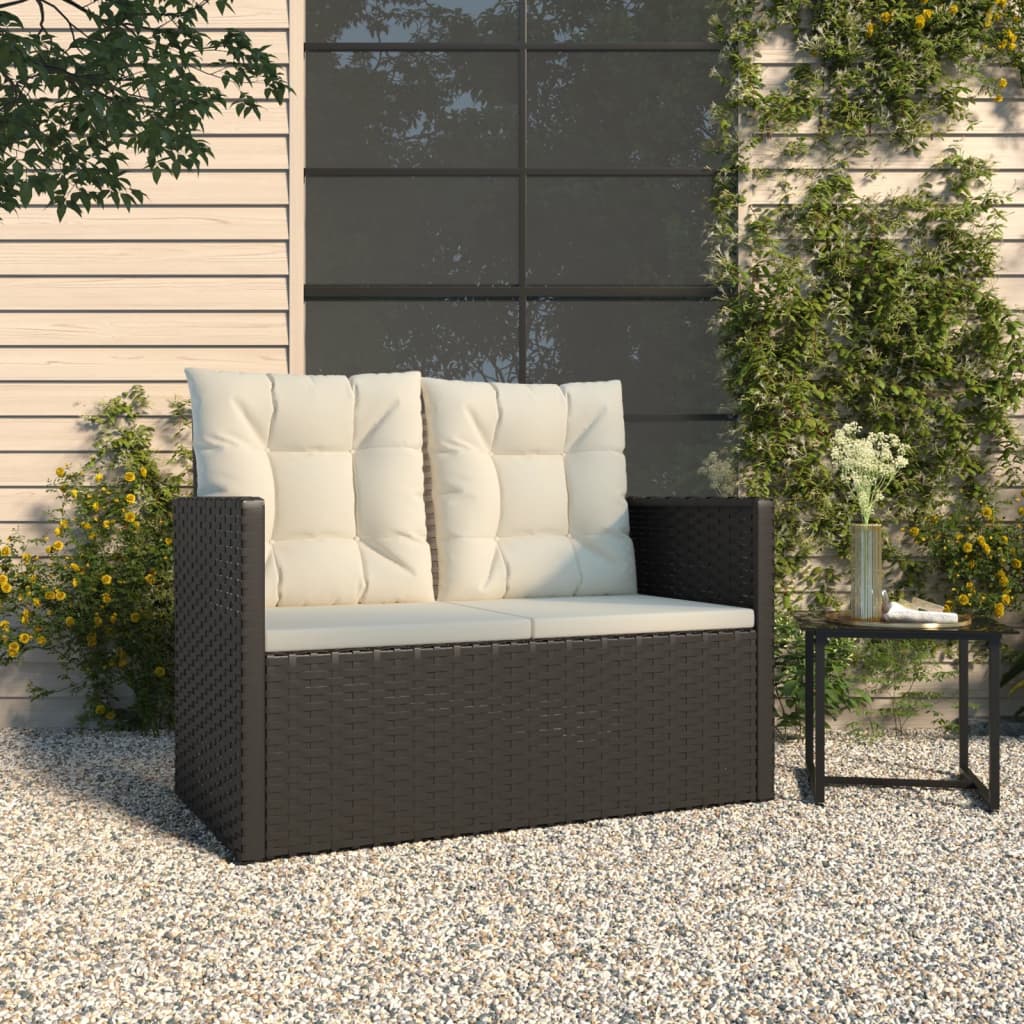 Tuinbank Met Kussens 105 Cm Poly Rattan Zwart 1
