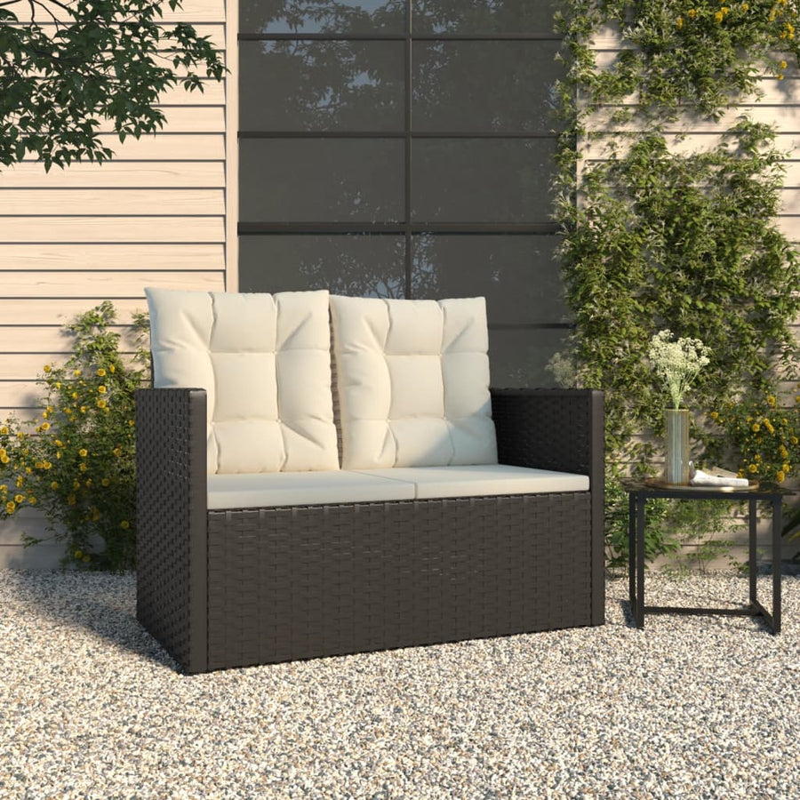 Tuinbank Met Kussens 105 Cm Poly Rattan Zwart 1