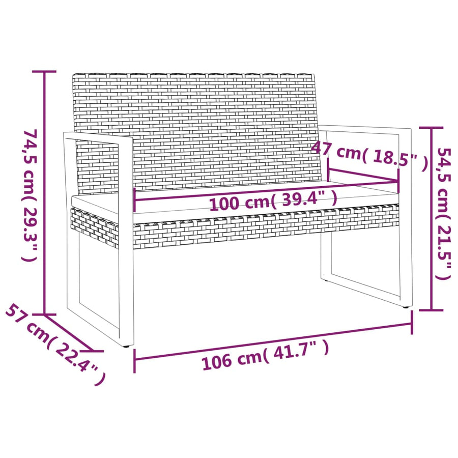 Tuinbank Met Kussens 106 Cm Poly Rattan Zwart