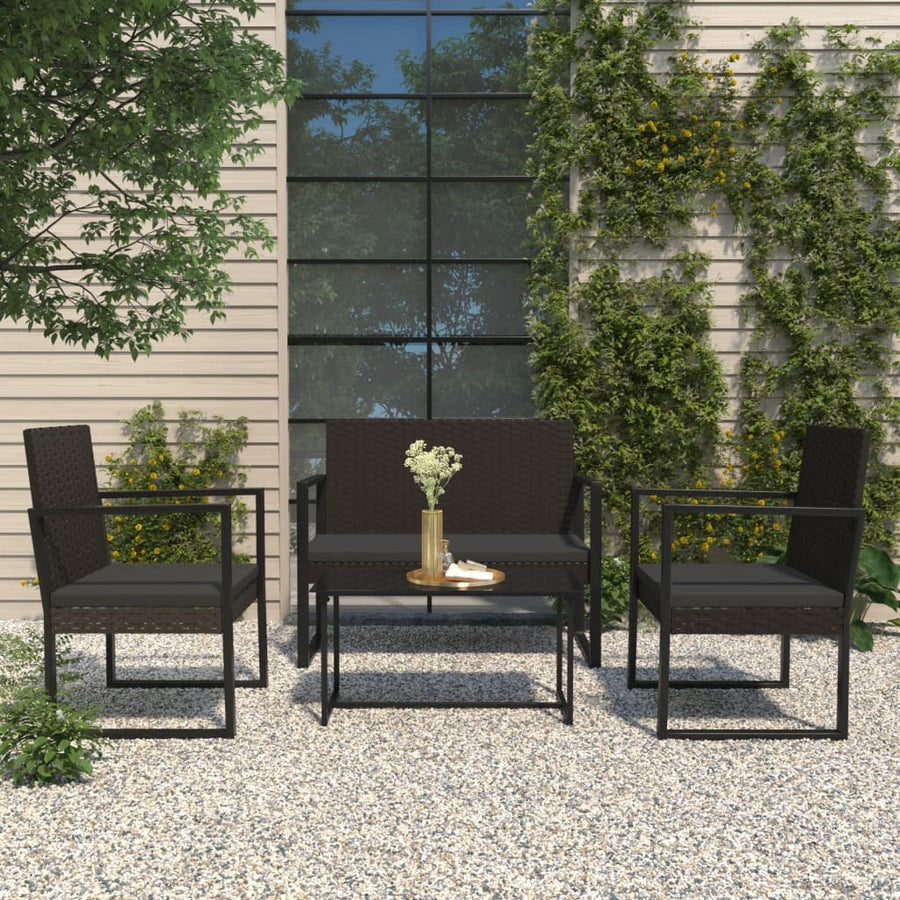 Tuinbank Met Kussens 106 Cm Poly Rattan Zwart