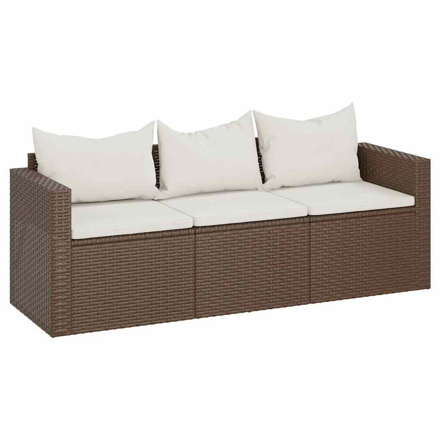 Tuinbank 3-Zits Met Kussens Poly Rattan Bruin
