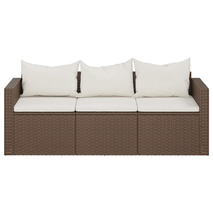 Tuinbank 3-Zits Met Kussens Poly Rattan Bruin