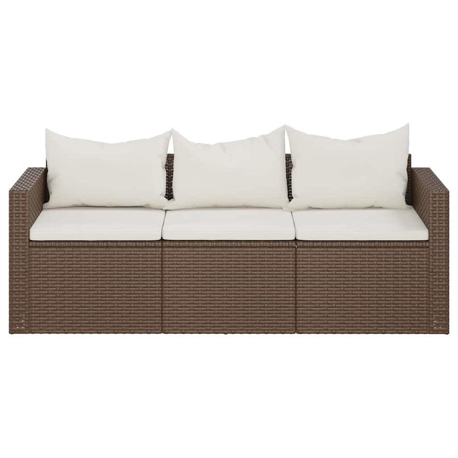Tuinbank 3-Zits Met Kussens Poly Rattan Bruin