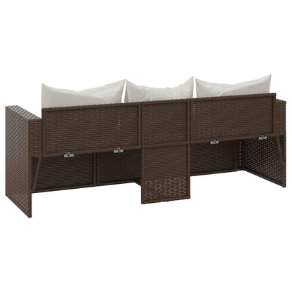 Tuinbank 3-Zits Met Kussens Poly Rattan Bruin