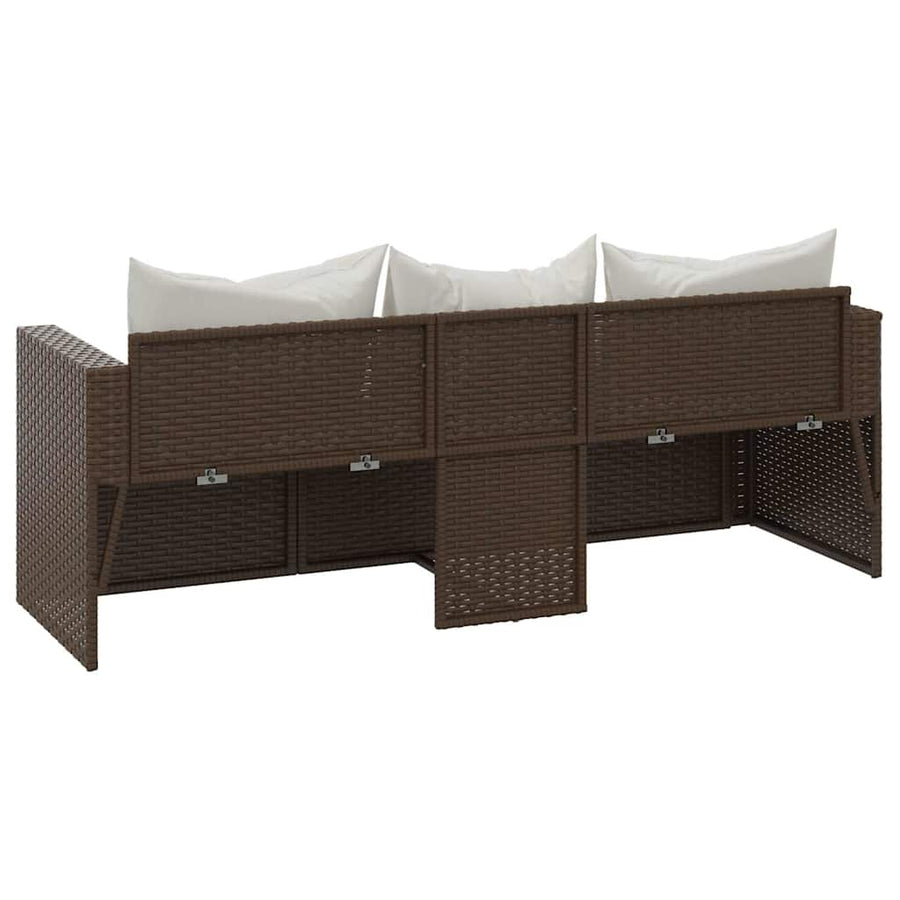 Tuinbank 3-Zits Met Kussens Poly Rattan Bruin