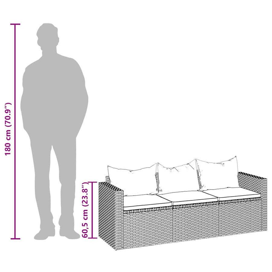Tuinbank 3-Zits Met Kussens Poly Rattan Bruin