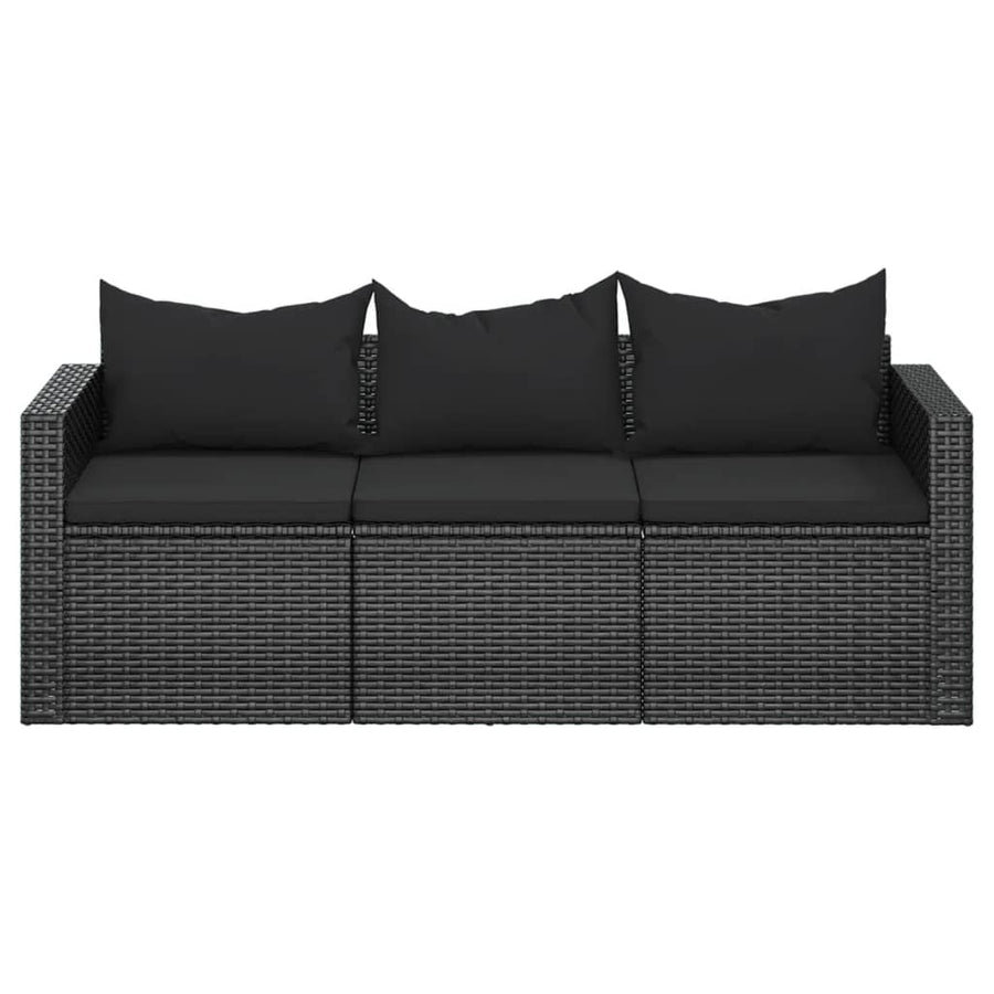 Tuinbank 3-zits met kussens poly rattan Zwart