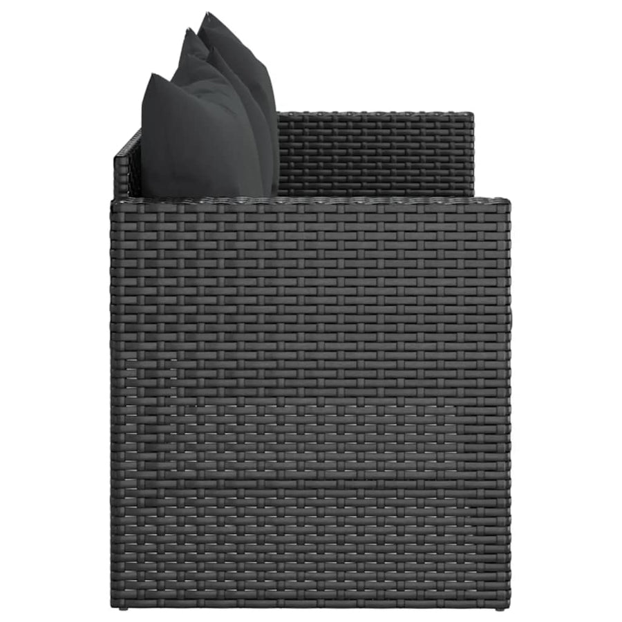 Tuinbank 3-zits met kussens poly rattan Zwart