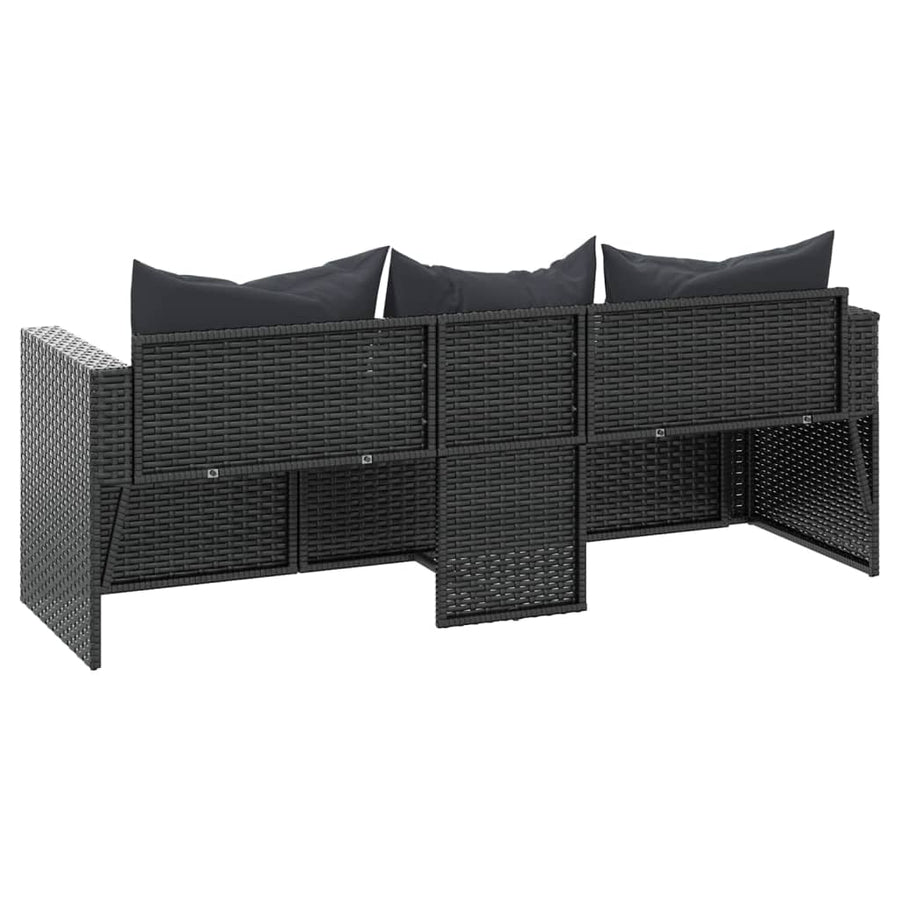Tuinbank 3-zits met kussens poly rattan Zwart