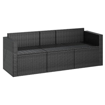 Tuinbank 3-zits met kussens poly rattan Zwart