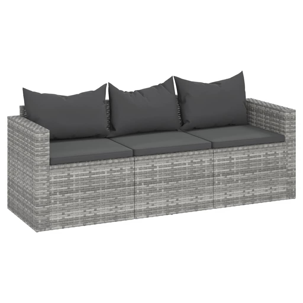 Tuinbank 3-zits met kussens poly rattan Grijs