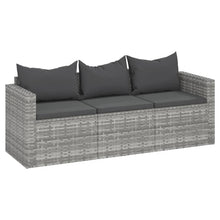 Tuinbank 3-zits met kussens poly rattan Grijs