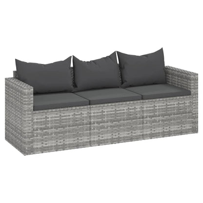 Tuinbank 3-zits met kussens poly rattan Grijs