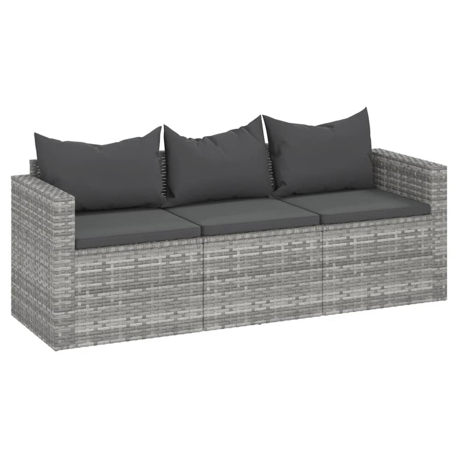 Tuinbank 3-zits met kussens poly rattan Grijs