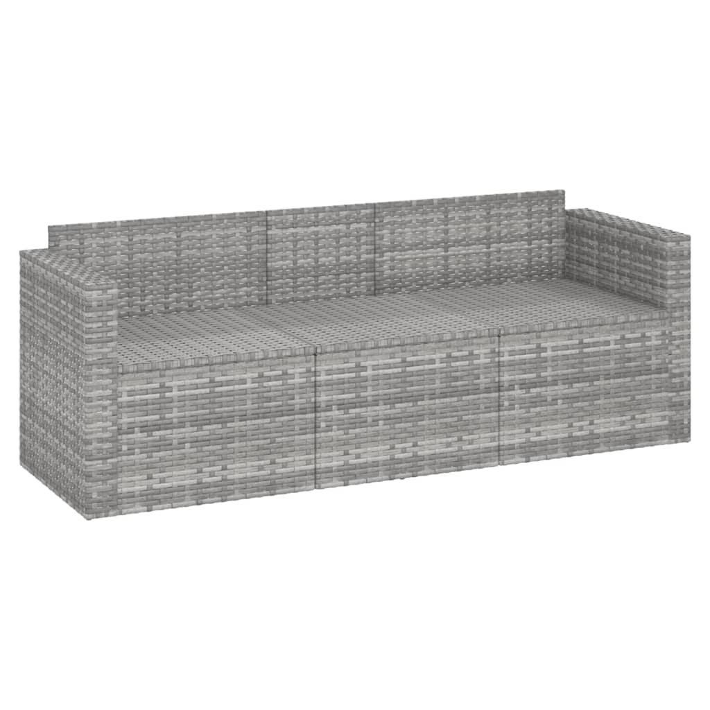 Tuinbank 3-zits met kussens poly rattan Grijs