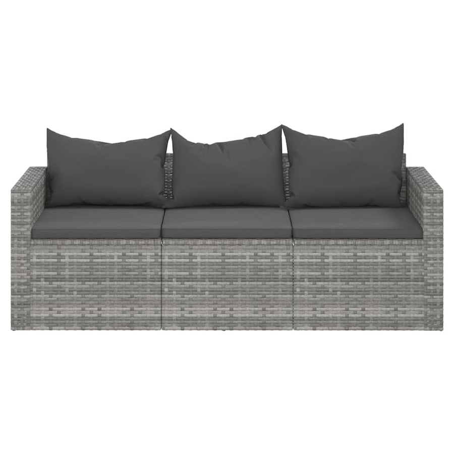 Tuinbank 3-zits met kussens poly rattan Grijs