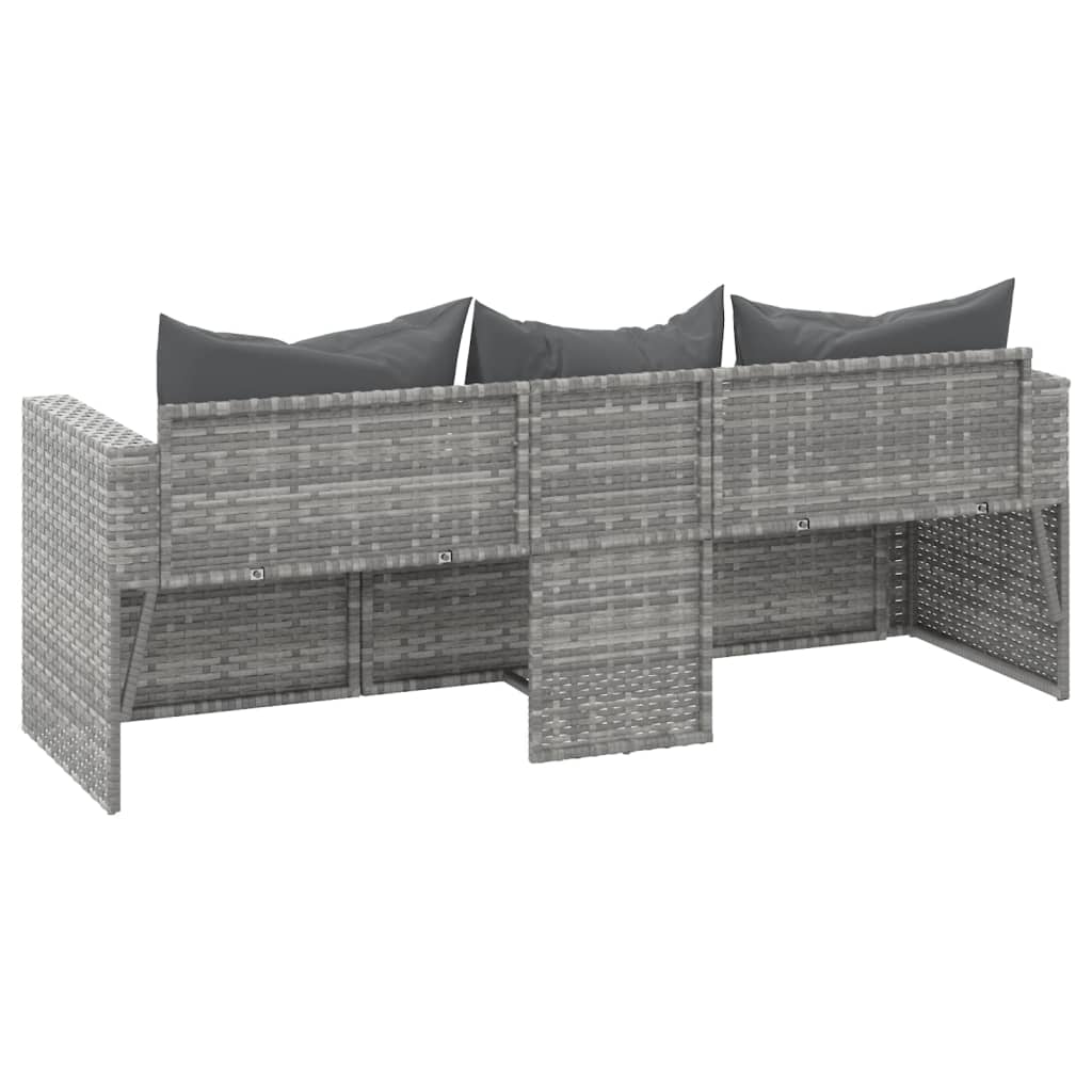 Tuinbank 3-zits met kussens poly rattan Grijs