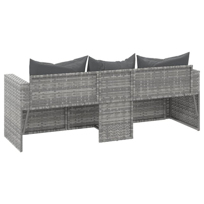Tuinbank 3-zits met kussens poly rattan Grijs