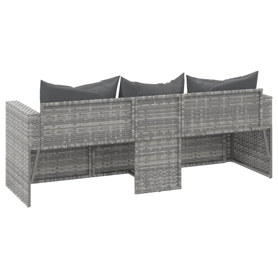 Tuinbank 3-zits met kussens poly rattan Grijs