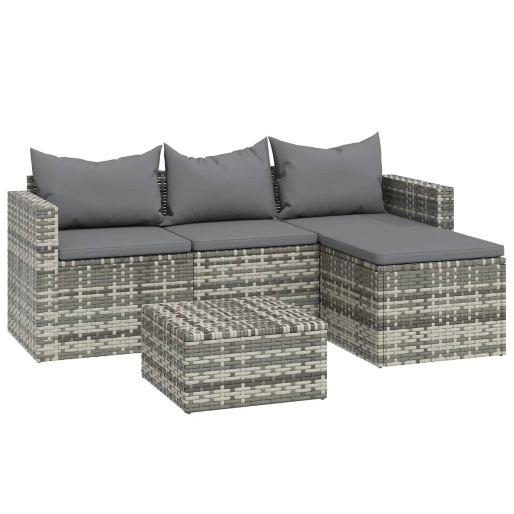 -Delige Loungeset Met Kussens Poly Rattan Grijs