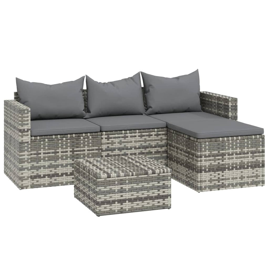 -Delige Loungeset Met Kussens Poly Rattan Grijs